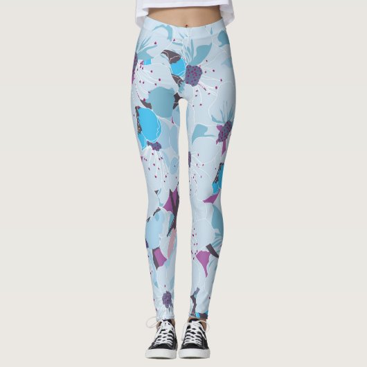 leggings van de blauwe bloementkersen (Voorkant)