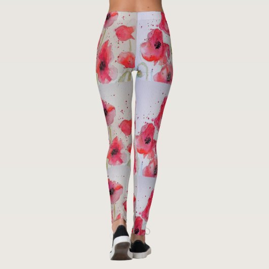 Leggings van de Rode Poppy Floral-Waterverf (Achterkant)