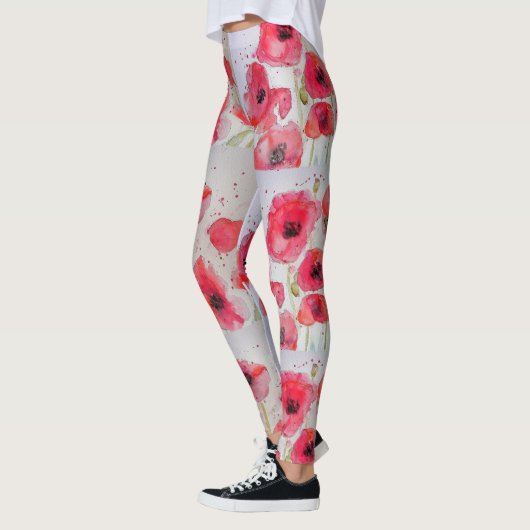 Leggings van de Rode Poppy Floral-Waterverf (Links)