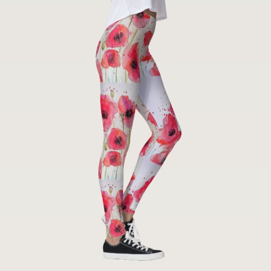 Leggings van de Rode Poppy Floral-Waterverf (Rechts)