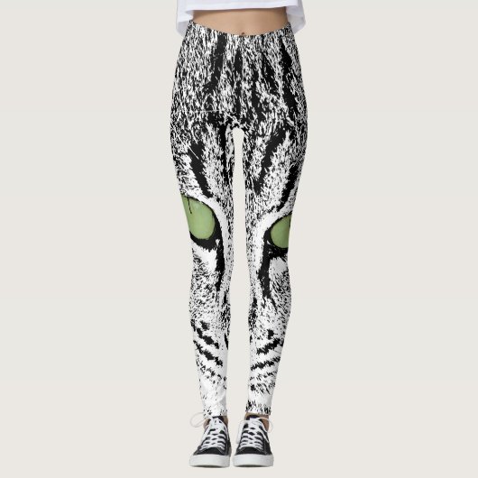Leggings van de Waterverf Green Eyed Tabby Cat Fau (Voorkant)