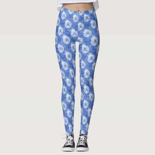 Leggings van Floral afdrukken met blauwe ventilato (Voorkant)