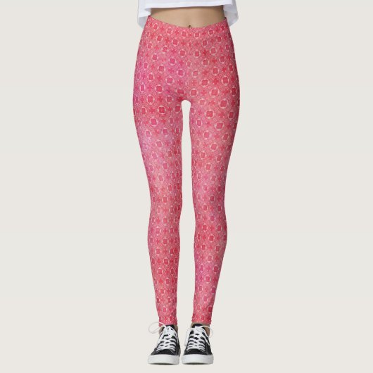 Leggings van Fun Pink en White Geometric Pattern (Voorkant)