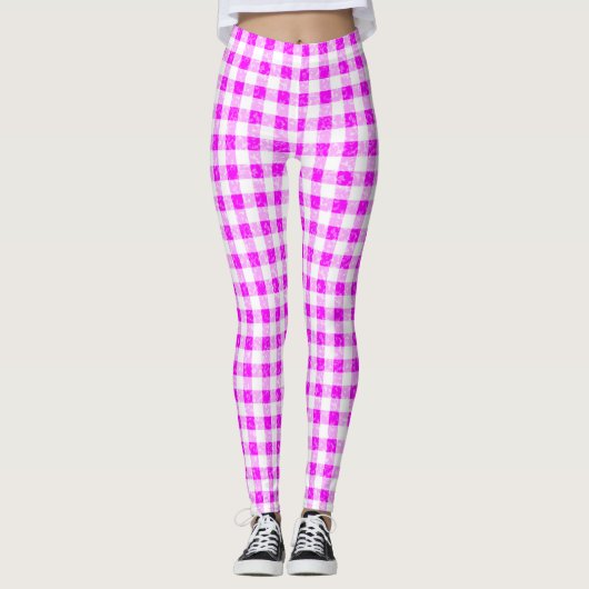 Leggings van Gingham Pink en White Pattern (Voorkant)