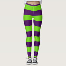 Leggings van groene en Paarse Halloween Stripes