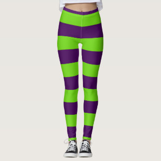 Leggings van groene en Paarse Halloween Stripes
