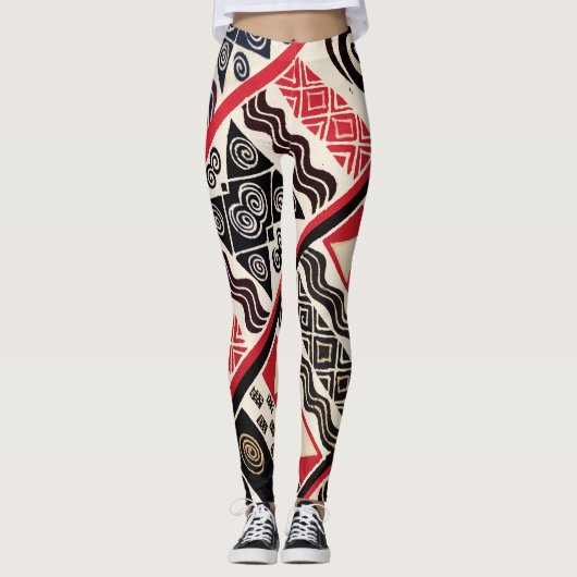 Leggings van het Afrikaanse Tribale Rode Zwart (Voorkant)