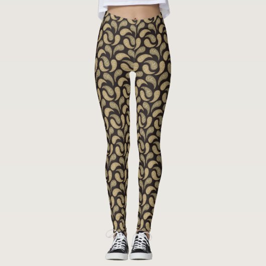 Leggings van het Black-Beige Paisley Pattern (Voorkant)