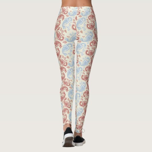 Leggings van het Crème-Blauwe Patroon van de Paisl (Achterkant)