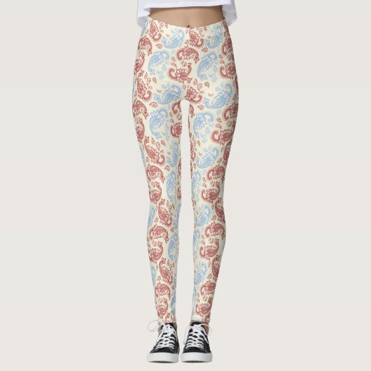 Leggings van het Crème-Blauwe Patroon van de Paisl (Voorkant)