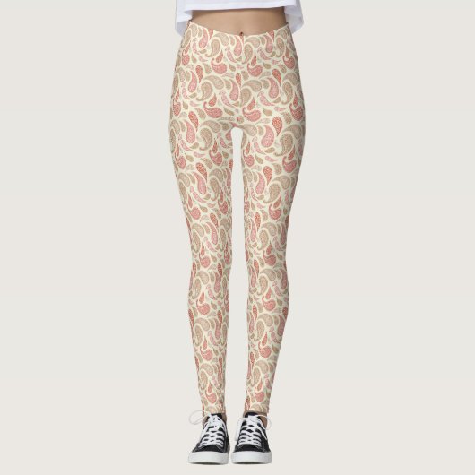 Leggings van het crème-bruin paisleypatroon (Voorkant)