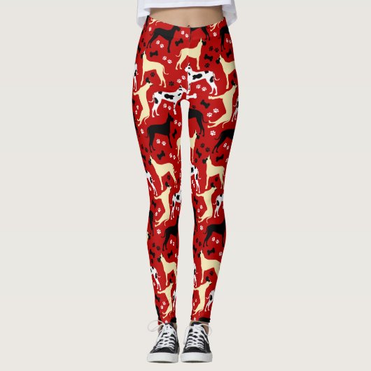 Leggings van het Grote Deens Rode Patroon (Voorkant)