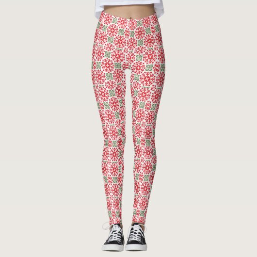 Leggings van het rode Snowflake Patroon (Voorkant)