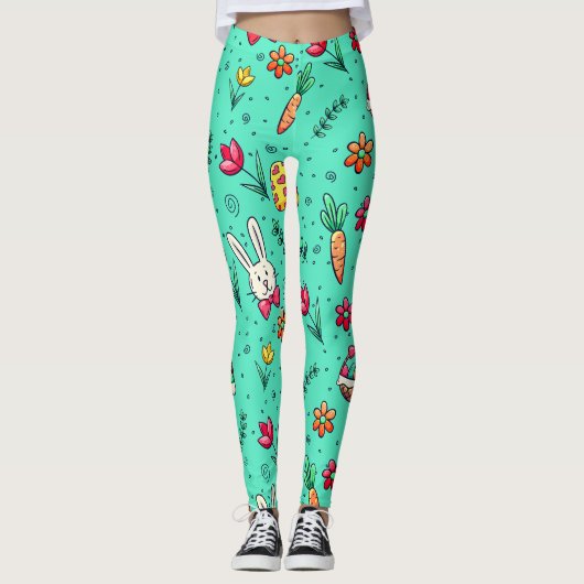 Leggings van het Soft Cyan Easter Pattern (Voorkant)