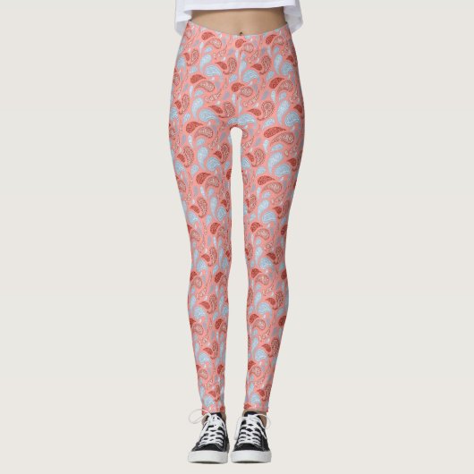 Leggings van het zalmblauw Paisley Pattern (Voorkant)