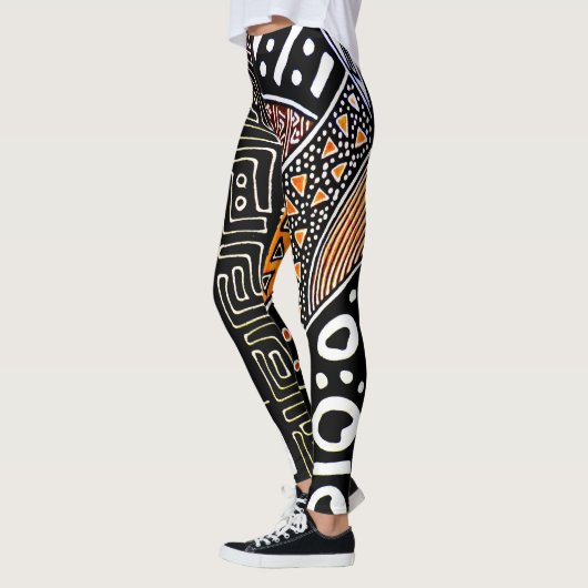 Leggings van Oranje-Black-Brown Mudcloth (Links)