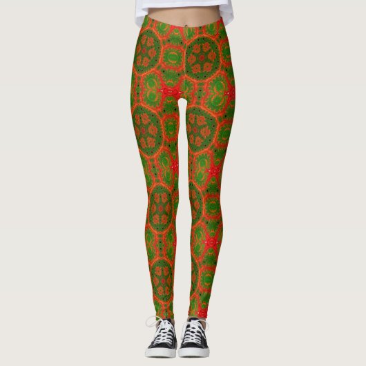 Leggings van Oranje en groene Kaleidoscoop (Voorkant)