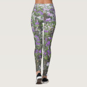 Leggings van Paarse en Witte snijbloemen (Achterkant)