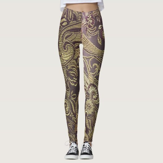 Leggings van Paisley Brocade in goud en bruin (Voorkant)