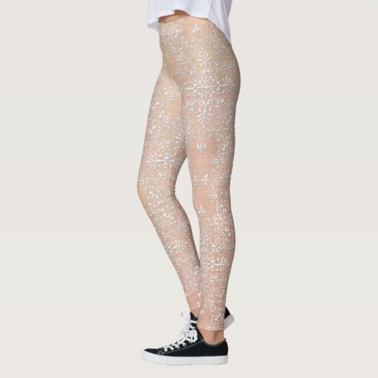 Leggings van Peach Diamond Damask Lace (Links)