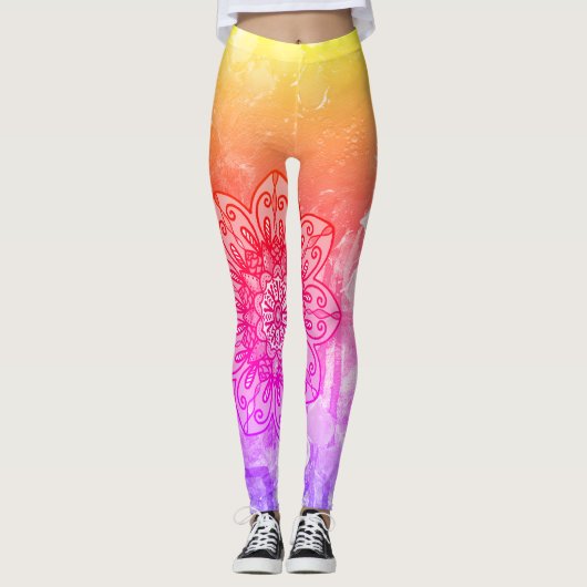 Leggings van Rainbow mandala lotus (Voorkant)