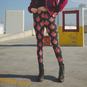 Leggings van rode en zwarte Canadese maaple Leaf
