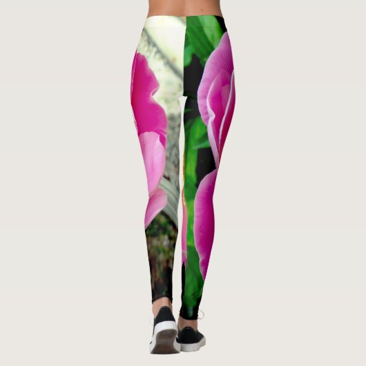 Leggings van roze en geel Dahlia Floral (Achterkant)