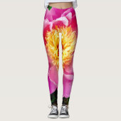 Leggings van roze en geel Dahlia Floral (Voorkant)