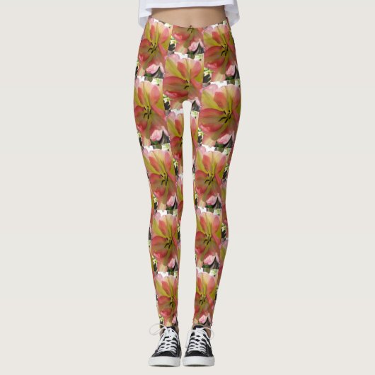 Leggings van roze en gele tulpen (Voorkant)