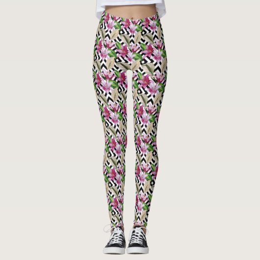 Leggings van tropische Floral, roze (Voorkant)