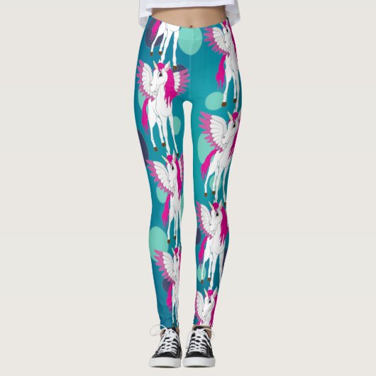 Leggings van Unicorn Party Blue Stippen (Voorkant)