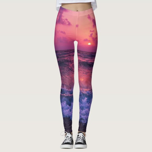 Leggings van vrouwen | Eco Fitness Paarse SunSet (Voorkant)
