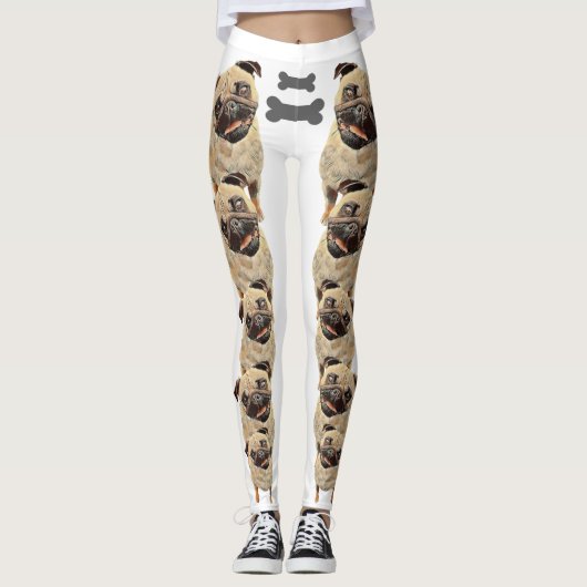 Leggings van White Fun en Funky Pastel Pug Dog (Voorkant)