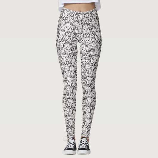 Leggings van zwart-wit gemarmerde vrouwen (Voorkant)