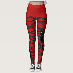 leggings van zwarte en rode gekke katten