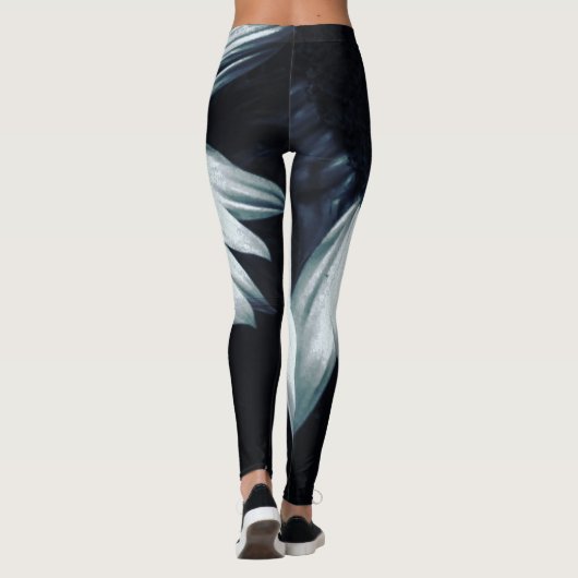 Leggings van zwarte en witte zonnebloemen (Achterkant)