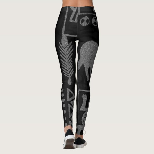 Leggings van zwarte/grijze Afrikaanse motif (Achterkant)