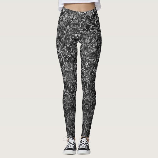 Leggings van zwartwit/grijze vlinder (Voorkant)