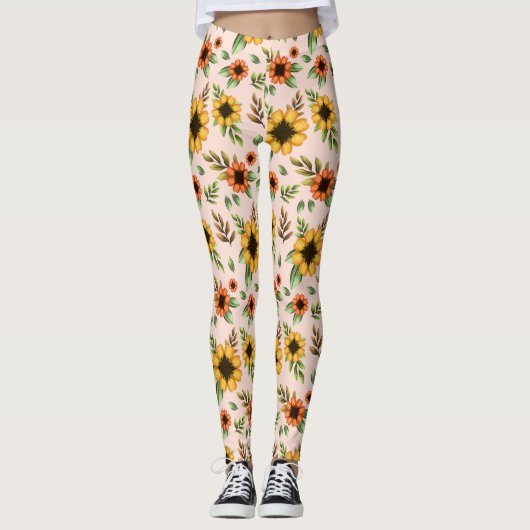 Leggings versierd met een levendig zonnebloempatro (Voorkant)