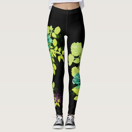 Leggings Vinta Geisha green Flowers (Voorkant)