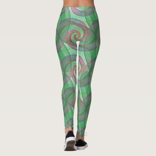 LEGGINGS - Violet Swirls Over Green Swirl Design (Achterkant)