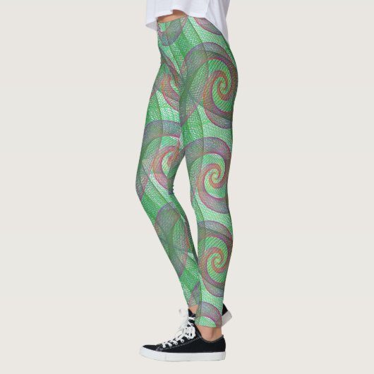 LEGGINGS - Violet Swirls Over Green Swirl Design (Links)