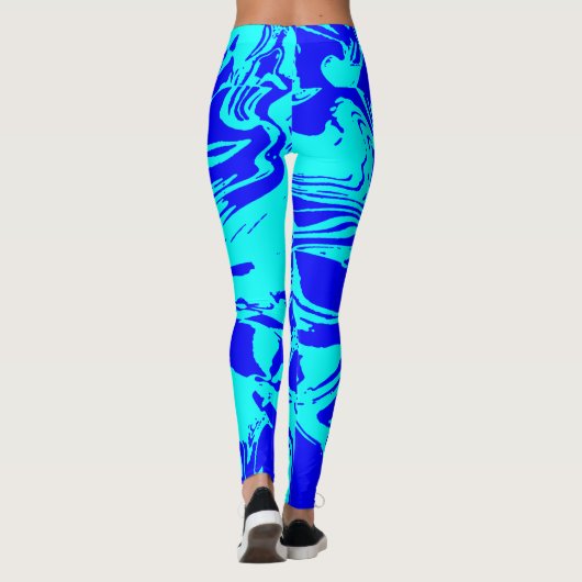 Leggings voor Aqua en Royal Blue Psychedelic Flowe (Achterkant)
