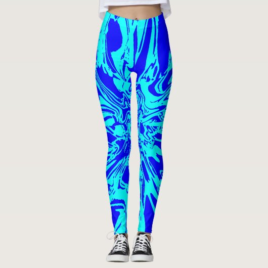 Leggings voor Aqua en Royal Blue Psychedelic Flowe (Voorkant)