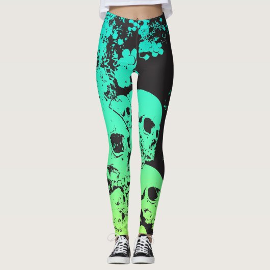 Leggings voor blauwgroen/groene schedels (Voorkant)