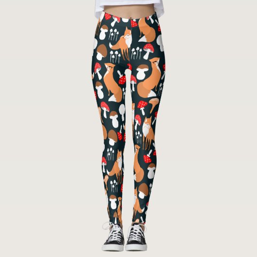 Leggings voor Cute Fox en paddenstoelen (Voorkant)
