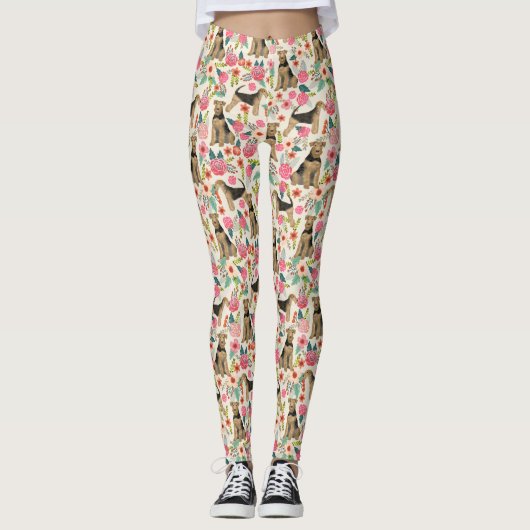 Leggings voor de Floral van Airedale Terrier (Voorkant)
