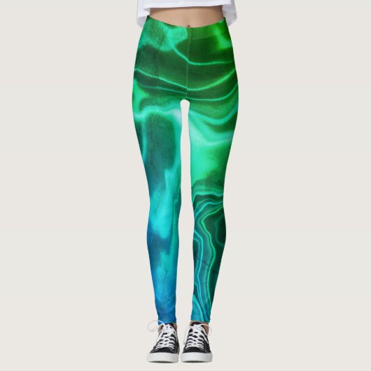 Leggings voor groene en blauwe waterverblindende S (Voorkant)