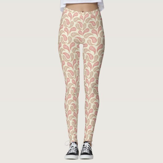 Leggings voor het Cream-Brick Paisley-patroonpatro (Voorkant)