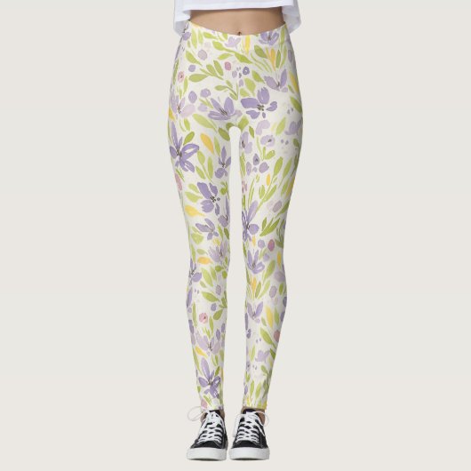 Leggings voor kalender- en groene lente-Floral-des (Voorkant)